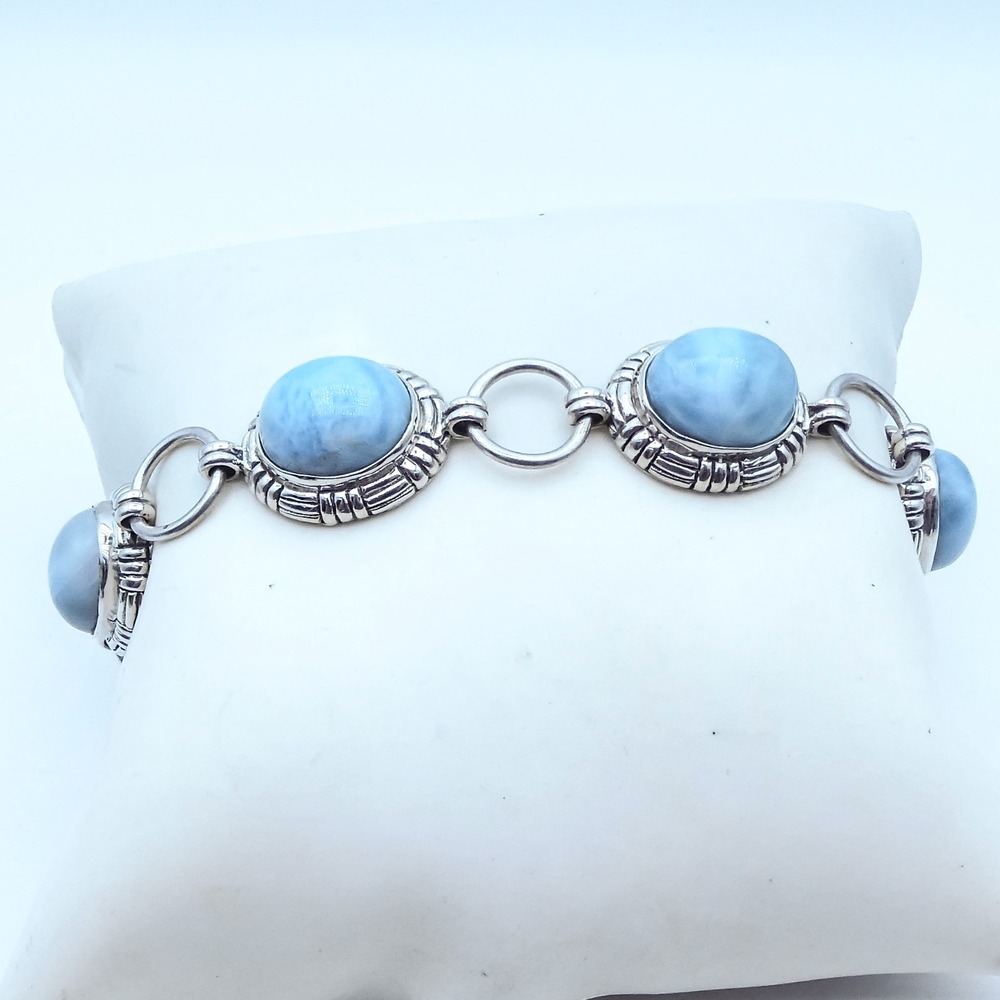Bali Legacy Sterling Silver 925 Blue Larimar 34ctw Cabochon Toggle 7" Bracelet